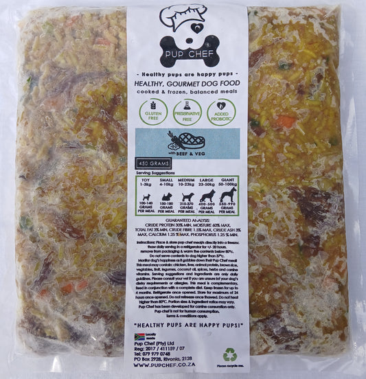 Pup Chef Beef & Vegetables gourmet dog food 450gr pack from Amaloki
