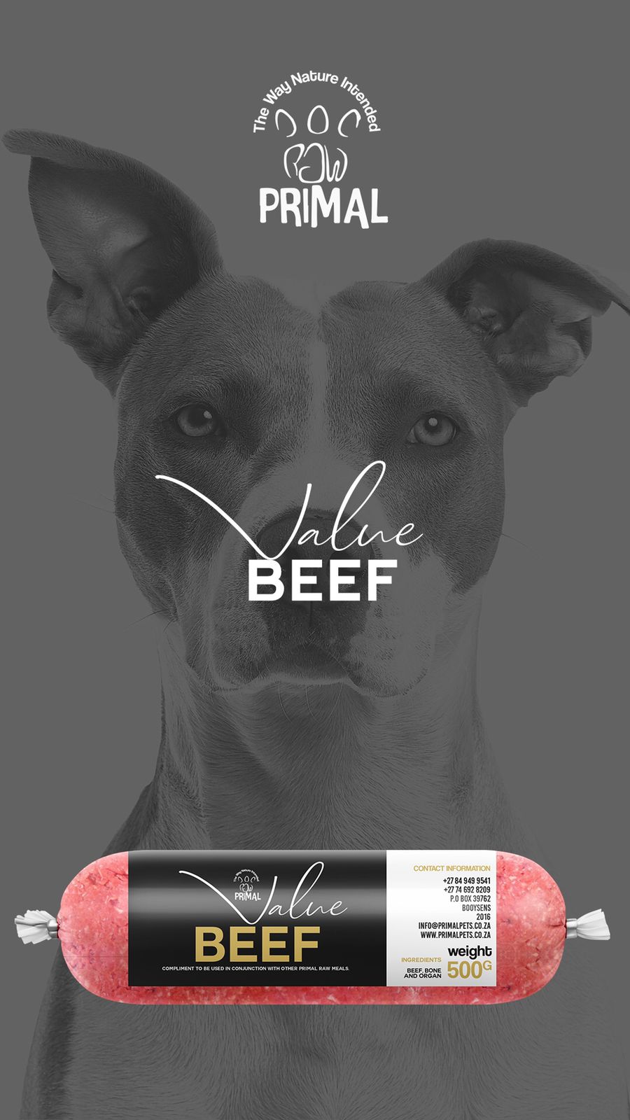 Healthy cat & dog food. Value Beef 500gr Roll for Pets from Amaloki