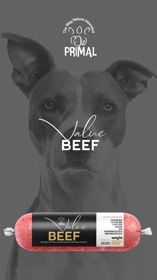 Healthy cat & dog food. Value Beef 500gr Roll for Pets from Amaloki